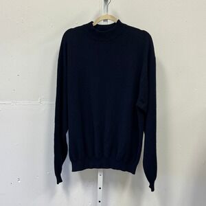 Metropolitan View Mens 100% Cashmere Mock Neck Sweater Navy Blue Lg Minimalist